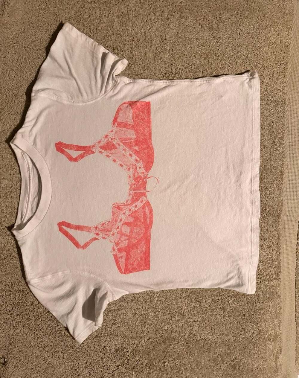 Aerie Graphic T-Shirt S White Red Bra Print Y2K Cropped Tee